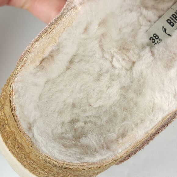 BIRKENSTOCK Women's Arizona EU38 US7 Narrow Pink Suede Shearling Slide Sandals - Picture 14 of 16